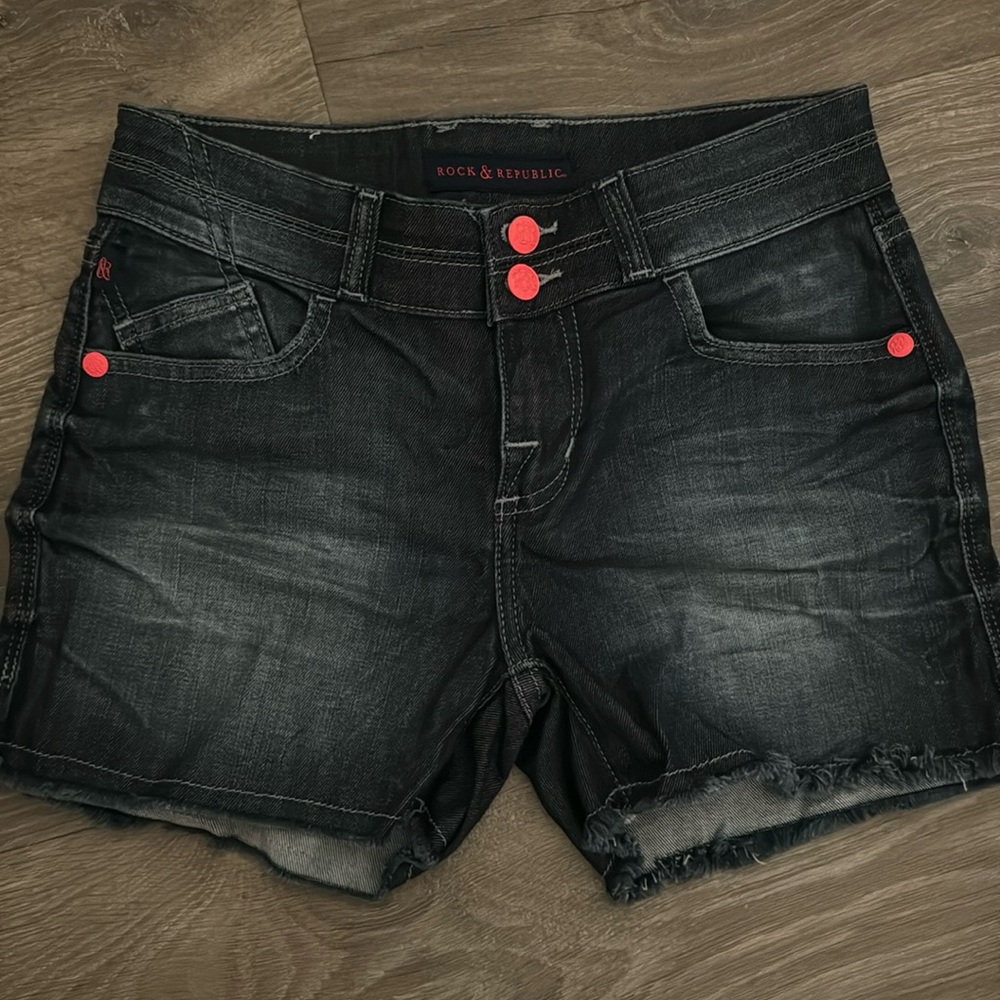 Rock & Republic Bonnaroo Denim Jean Shorts R Signature Pockets Coral Buttons 4 S